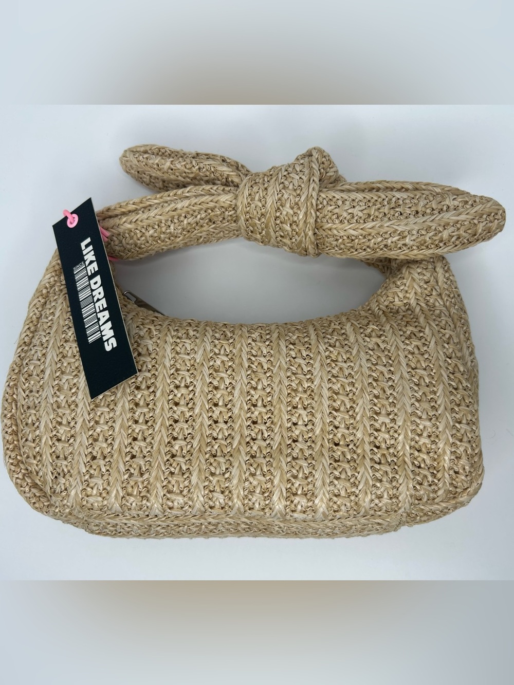 Like Dreams Aimee Straw Bag with Natural Woven Knot Handle Shoulder Bag in Beige